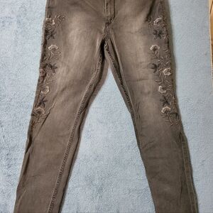 Seven7 Jeans Women's 14 Skinny Embroidered Floral Stretch Black